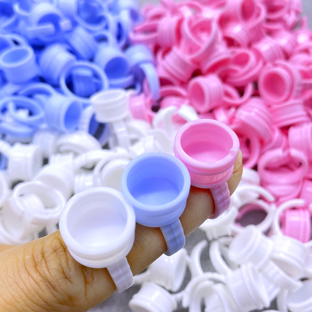 Eyelash Extension Vendor - 100 個使い捨て接着剤リングカップまつげファンタトゥー顔料ホルダーまつげエクステンション容器接着剤ホルダー化粧用品