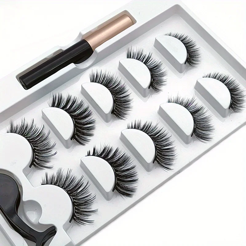 Eyelash Extension Uv Glue - 5 ペアマグネートまつげセット磁気液体アイライナー接着剤フリーアイメイク拡張ふわふわまつげ