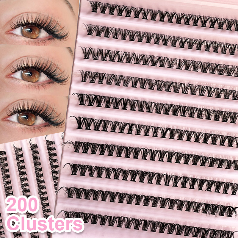Eyelash Extension Vendor - 個々のまつげ エクステ用つけまつげ 8-16mm 200本入り クラスタまつげ ナチュラルルック