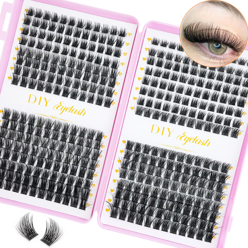 Eyelash Extension Home Service - 384PCS アイラッシュエクステンションブック（Dカールテクノロジー搭載） – 超厚手、複数の長さが選べる、自宅で簡単に適用できるメイクアップ
