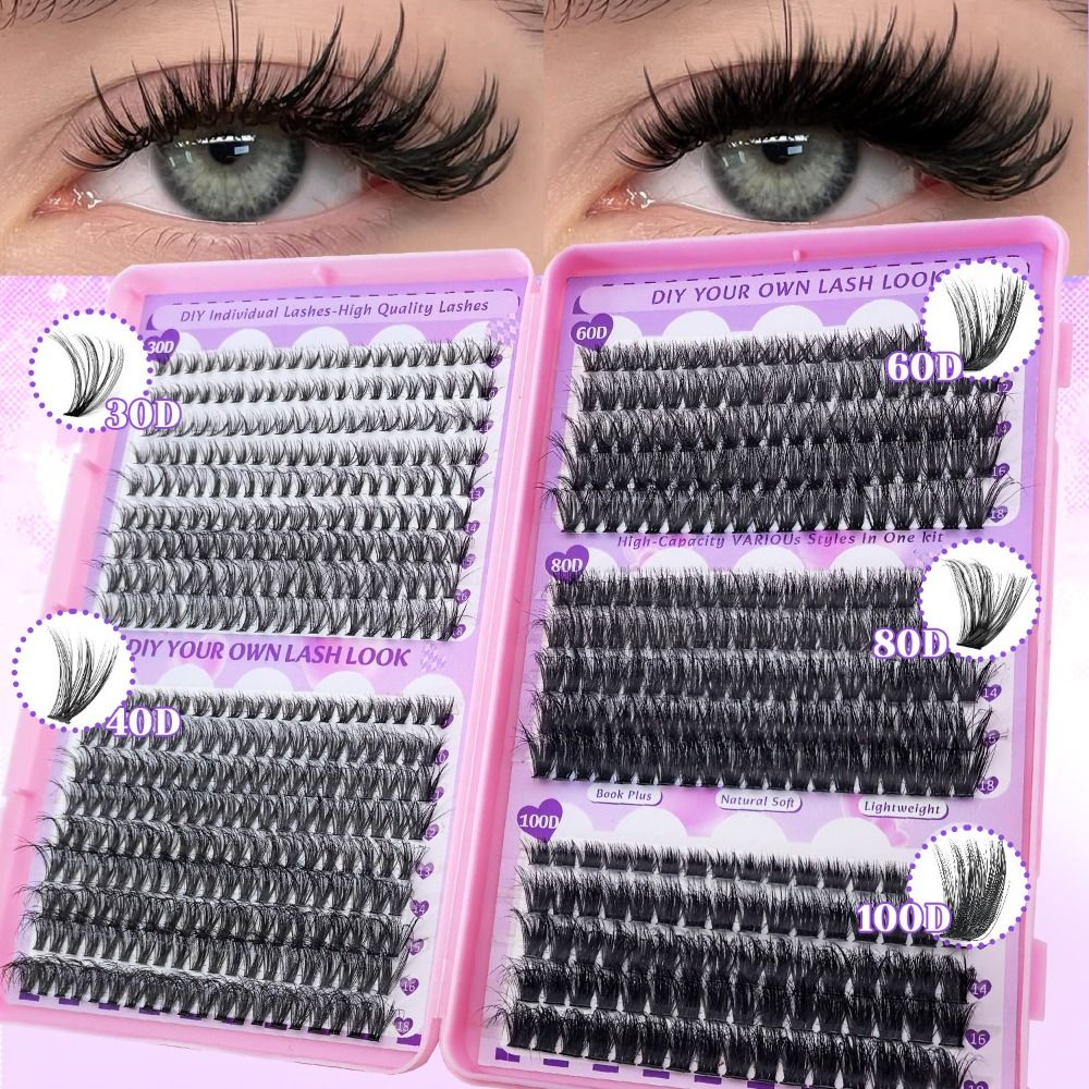 Eyelash Extension Wispy - 9-18mmの長さのつけまつげ、ボンド＆シールタイプ、ウィスピー風3Dフェイクミンクまつげクラスターデザイン、ナチュラルルックDIYまつげエクステキット