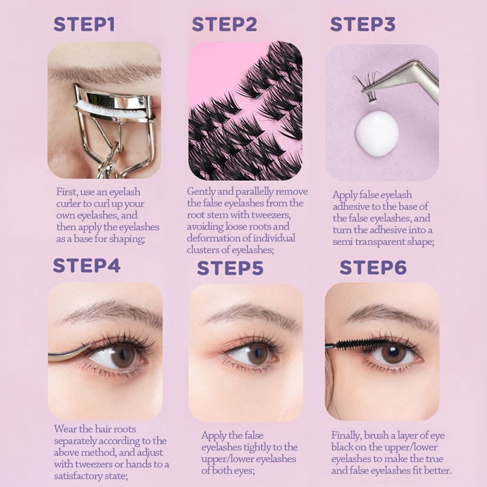 Eyelash Extension Wispy - 12列のナチュラルルックつけまつげ、ウィスピー風、接着＆固定DIYまつげエクステキット、クラスターデザインのつけまつげ