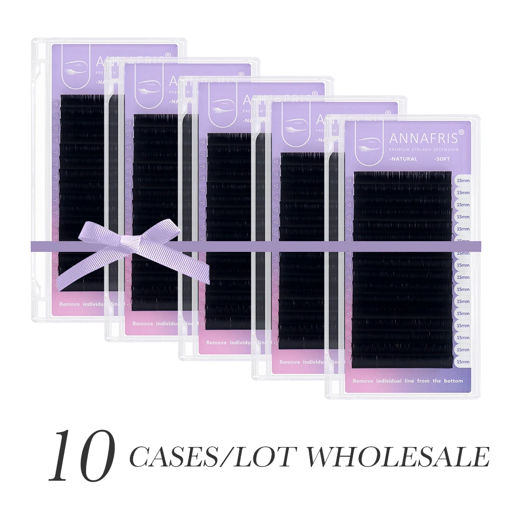 Eyelash Extension Korea Natural - Annafris-個々のつけまつげエクステ,クラシック,10ケース/バッチ,韓国語,pbt,16列,ナチュラル,ソフト,ミンク