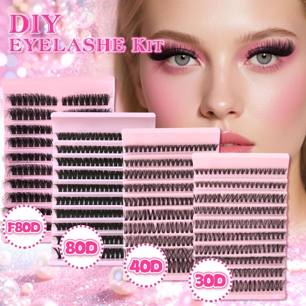 Eyelash Extension Wispy - ナチュラルルックつけまつげ ウィスピー風 ボンド＆シール DIYまつげエクステキット クラスターデザイン フェイクまつげメイクアップ強化