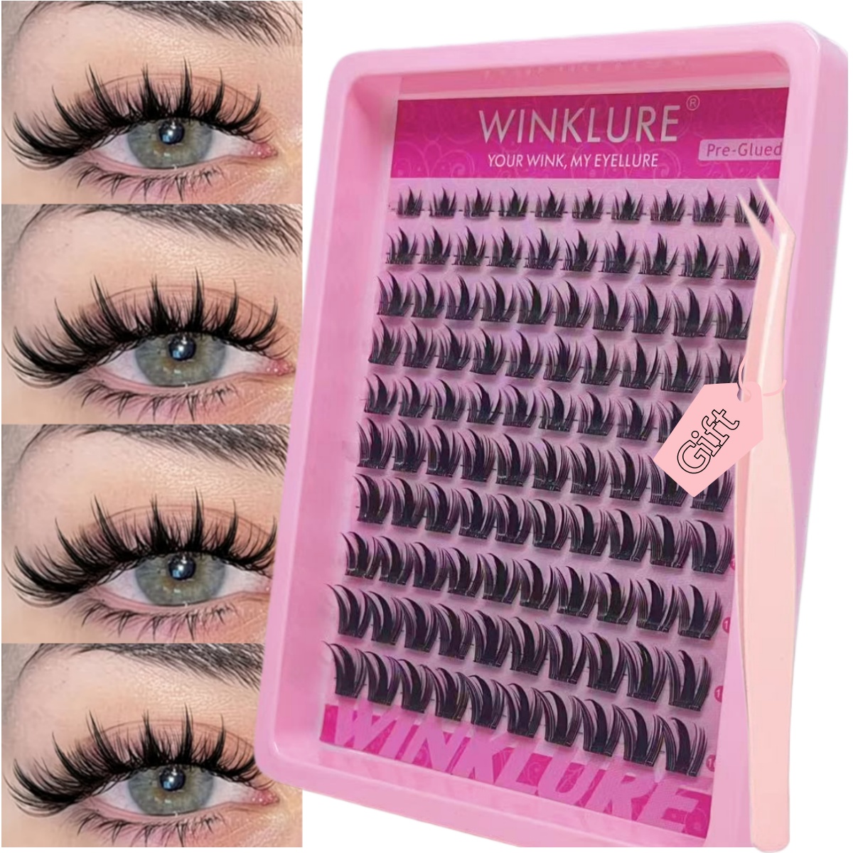Eyelash Extension Uv Glue - WINKLURE 自己粘着式つけまつげ 再利用可能なつけまつげ 接着剤不要 ドールアイ ピンセットでくっつきにくいように接着剤ストリップが事前に取り付けられています