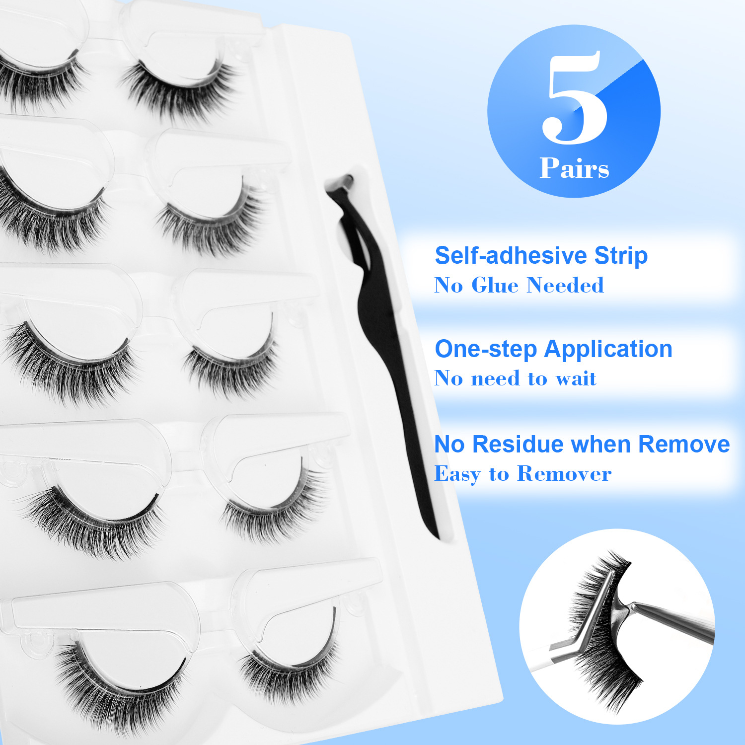 5 ペア接着剤不要の自己粘着まつげ 3D ナチュラルつけまつ - Eyelash Extension Uv Glue のレビューと価格